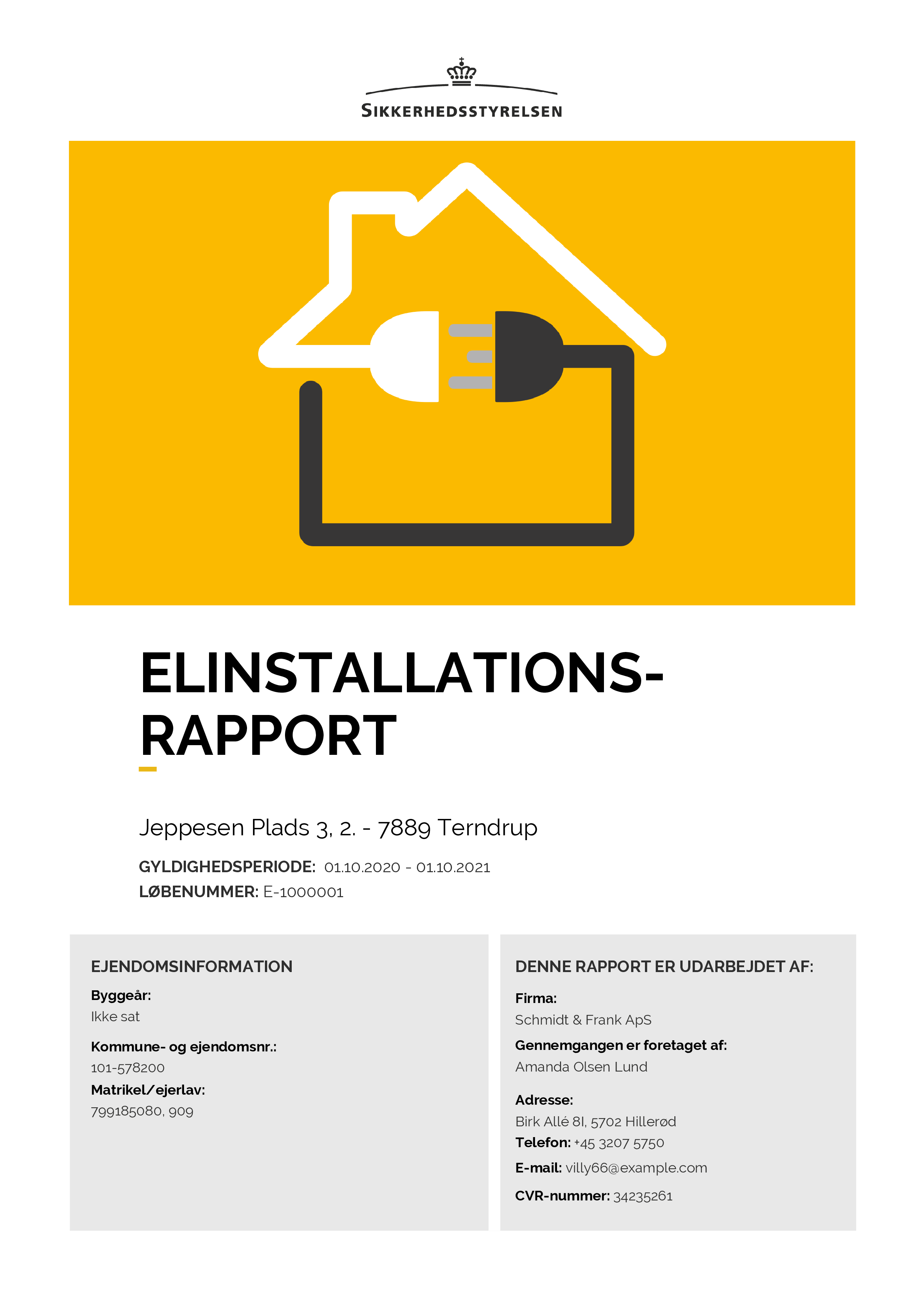 First page preview of a Husweb electrical installation report.